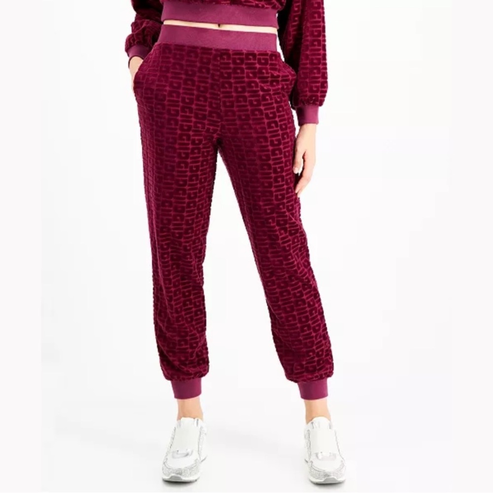 Guess Burgundy Velour Logo Sweat Pants
